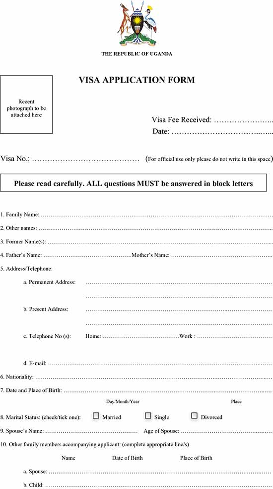 Tải mẫu đơn xin visa Uganda