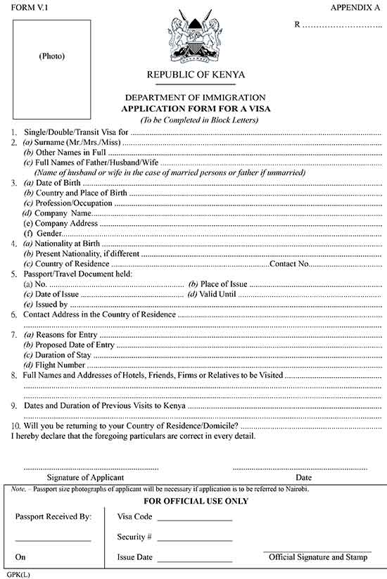 Tải xuống mẫu đơn xin visa Kenya
