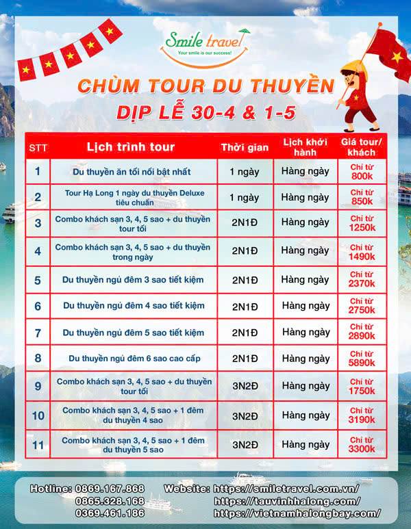 Tour du thuyền Hạ Long 30/4-1/5 giá cực kỳ hấp dẫn hiện nay