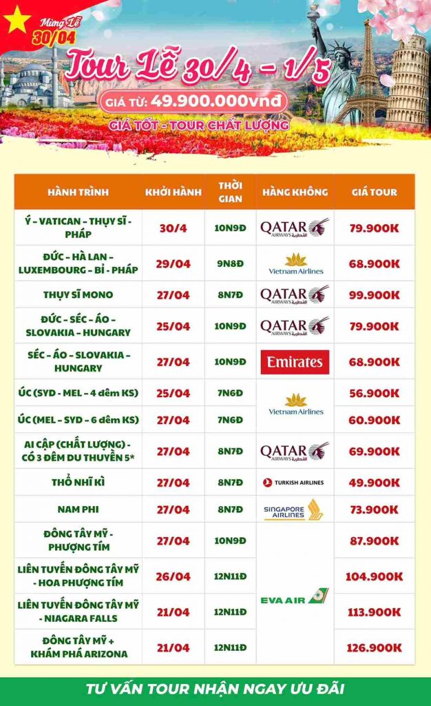 Tổng hợp các tour du lịch nước ngoài dịp lễ 30/4 – 1/5